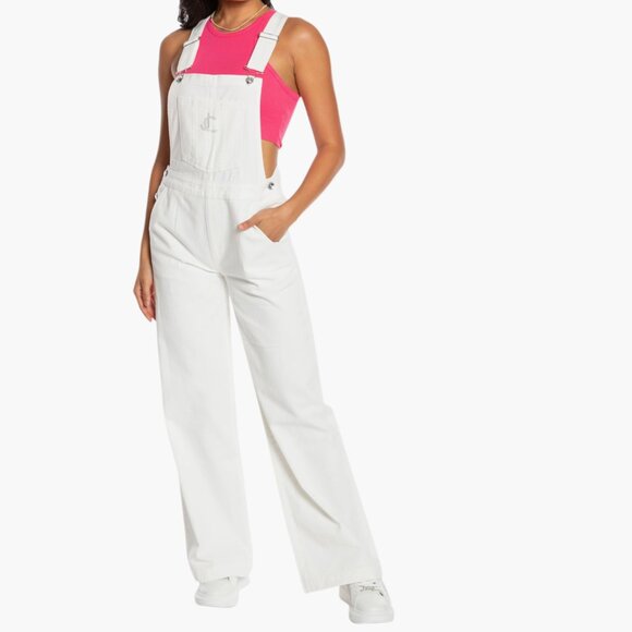 NWT Juicy Couture Wide Leg Overalls Large, WHITE - Picture 2 of 11